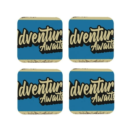 

Fuzoiu Adventure Awaits Print Leather Coasters Set Drink Coasters Set of 4 for Tabletop Protection Durable PVC Coasters Home Décor and Housewarming Gift-Square
