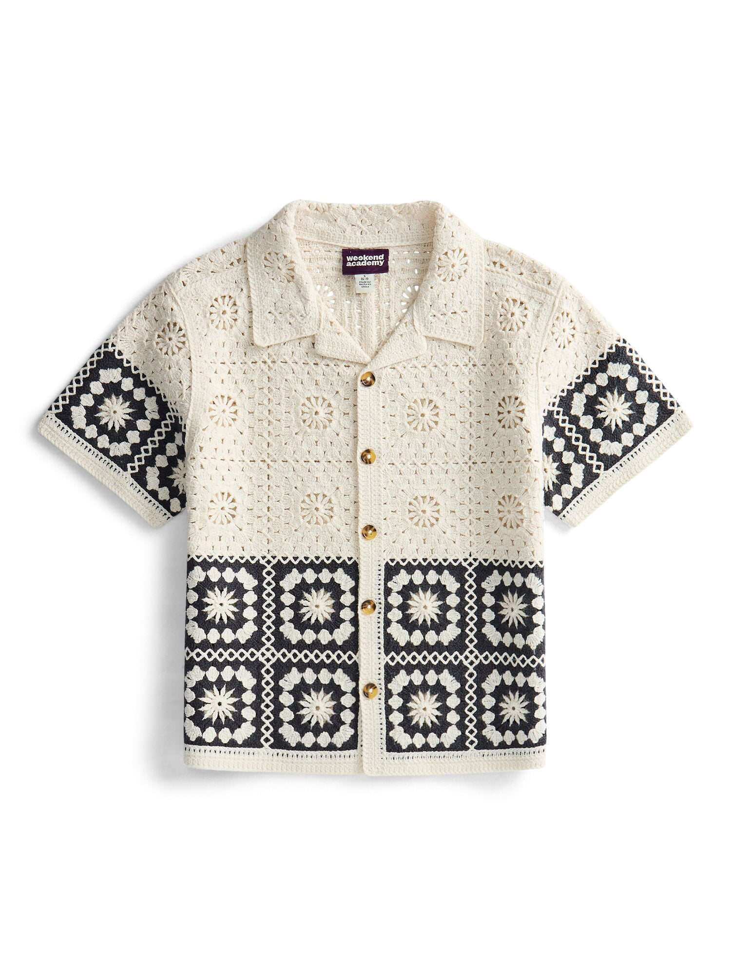 Weekend Academy Boys Crochet Button Shirt with Short Sleeves, Sizes 4-18