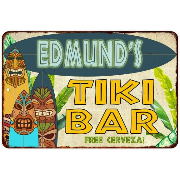 Edmund's TIKI BAR Island Gift Sign Metal Wall Decor 8x12 108120058147