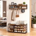 thumbnail image 3 of LEDREM Hall Tree with Shoe Bench, 12-Hook Coat Rack & 4-Tier Shoe Storage, Multifunctional Entryway Organizer, Rustic Brown, 3 of 6
