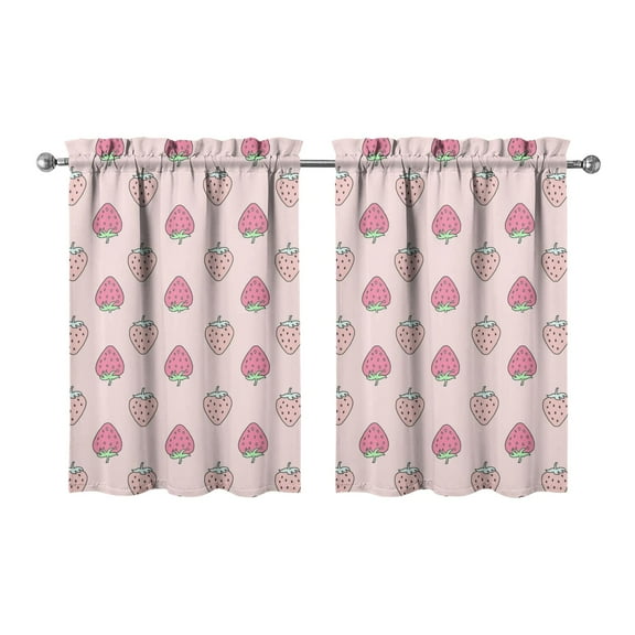 Strawberry Lover Kitchen Curtains Set of 2 - Fresh Summer Fruit Cartoon Painted Design, 27.5x36 Inch Semi-Sheer Caf Curtains, Rod Pocket Window Treatment Panels