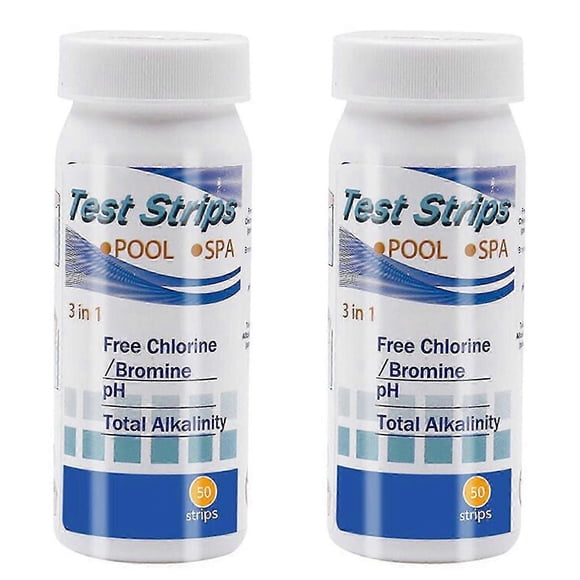 2-Pack 3-in-1 Swimming Pool Water Test Strips, Chlorine, Ph, Alkalinity Test, 50 Strips Per Bottle