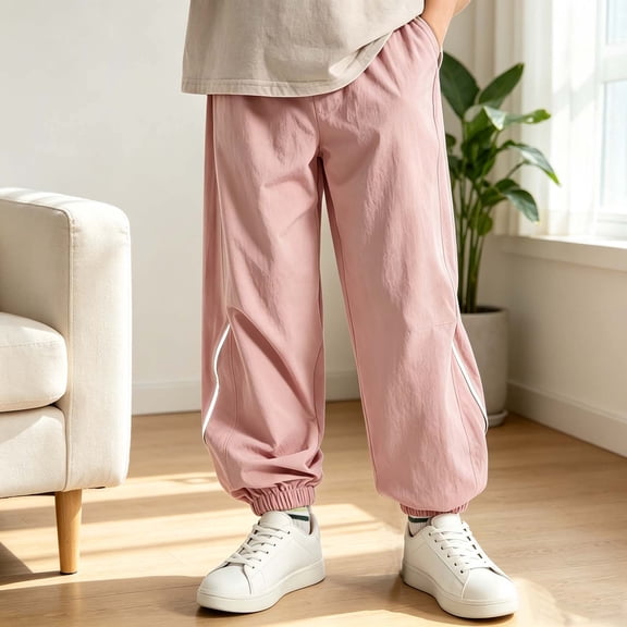 LvhaoGJOB Kids' Jogger Pants - Soft, Elastic Waist & Pockets - Pink 13-14 Years