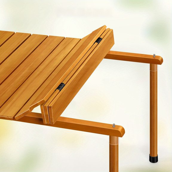 Portable Wooden Roll-Up Camping Picnic Table, Folding Design, Contemporary Style, Suitable For Outdoor, Beach, And Party Events.