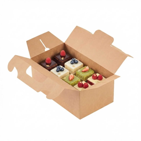 Bio Tek Rectangle Kraft Paper Cake / Lunch Box - with Secure Tab Handle - 10 1/4" x 6" x 6 3/4" - 100 count box - Restaurantware