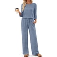 thumbnail image 4 of Fantaslook Pajamas Sets for Women Casual Two Piece Lounge Sets 3/4 Sleeve Crew Neck Top Wide Leg Pants Vacation Travel Outfits, 4 of 9