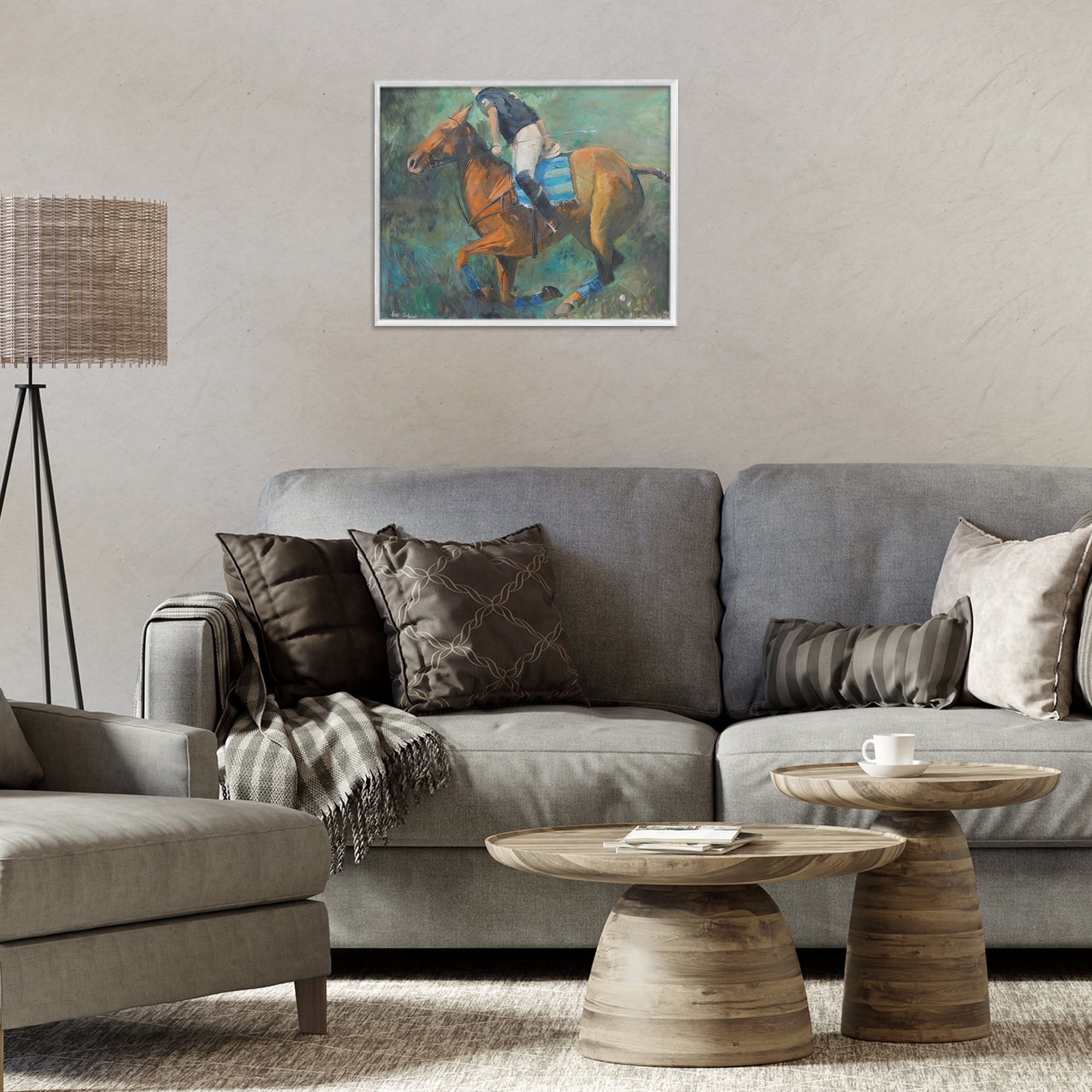 Stupell Industries Polo Rider in Dynamic Motion White Framed Giclee Art, design by Jadei Graphics