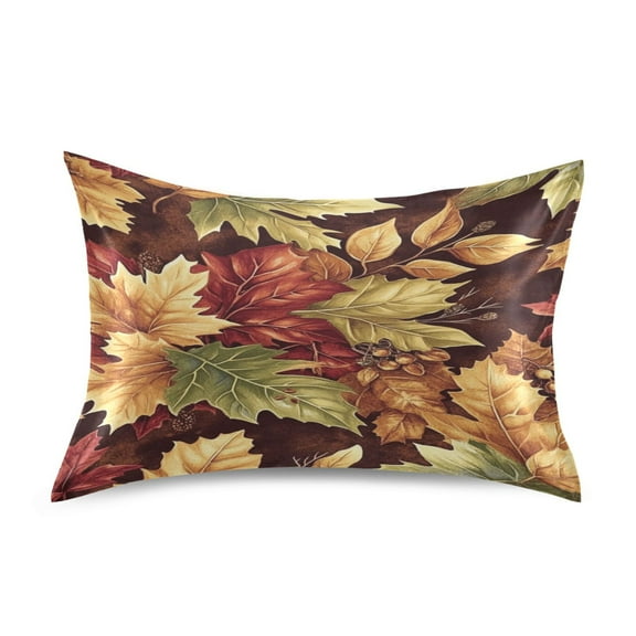 Pumpkin and Leaves Satin Pillowcase 20''x26'' Double-Sided Print Soft Wrinkle Resistant