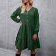 thumbnail image 3 of Women Long Sleeve Dress Dots V Neck A-Line Loose Spring, 3 of 8