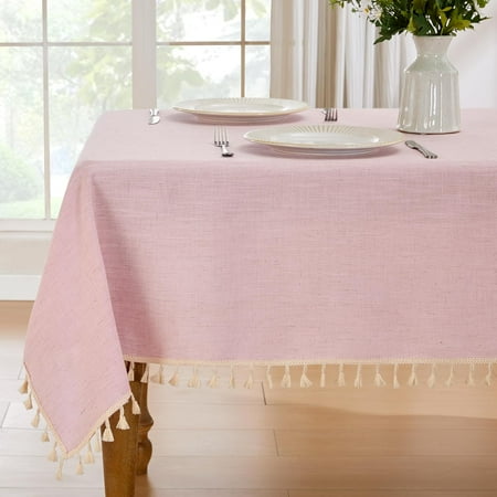 

Textured Tablecloth Heavy Duty Linen Style Farmhouse Tablecloth Rectangular Table Wrinkle-Resistant Washable Waterproof Tablecloth for Kitchen Dining Party 139.7cm x 190.5cm Pink