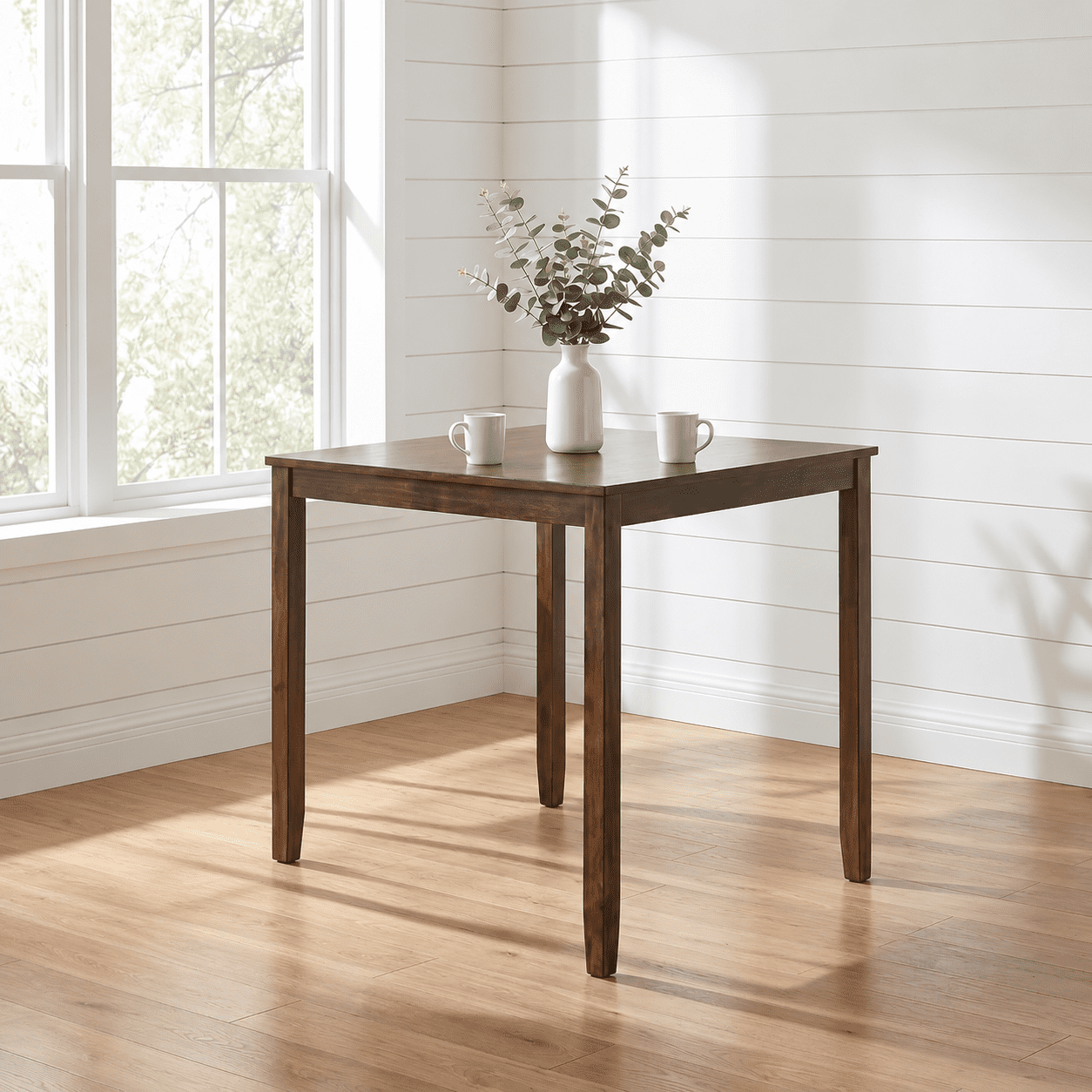 PAPROOS Counter Height Dining Table, Solid Wood Square Kitchen Table for Small Space, Modern Farmhouse Acacia Wooden Dining Table, Walnut(Table Only)