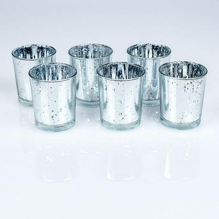 - Fantado Mercury Glass Votive Tea Light Candle Holder - Silver (2.5 Inches) (6 Pack) by PaperLanternStore