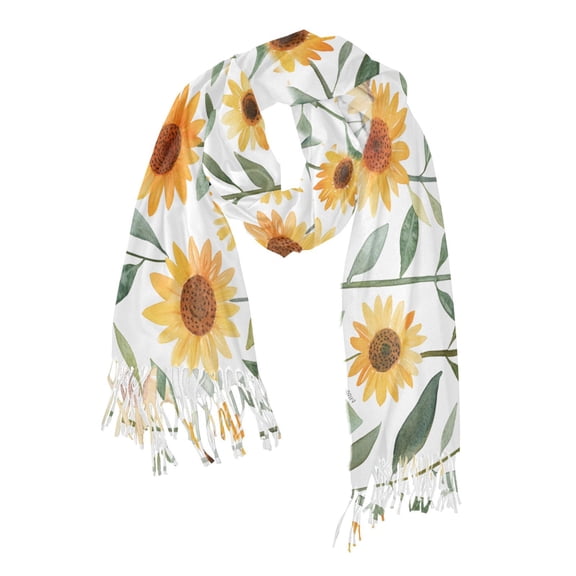 FORMRS Womens Scarf Winter Soft Long Big Warm Shawls Wrap Tassel Scarves, Sunflowers and Leaves Pattern