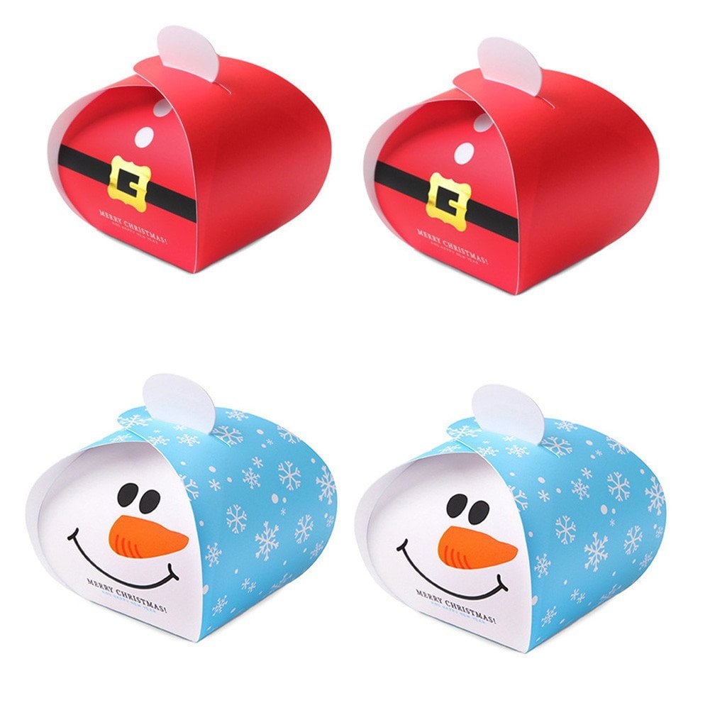 1 Dozen Christmas Cardboard Treat Boxes Snowman Red Cloth Christmas