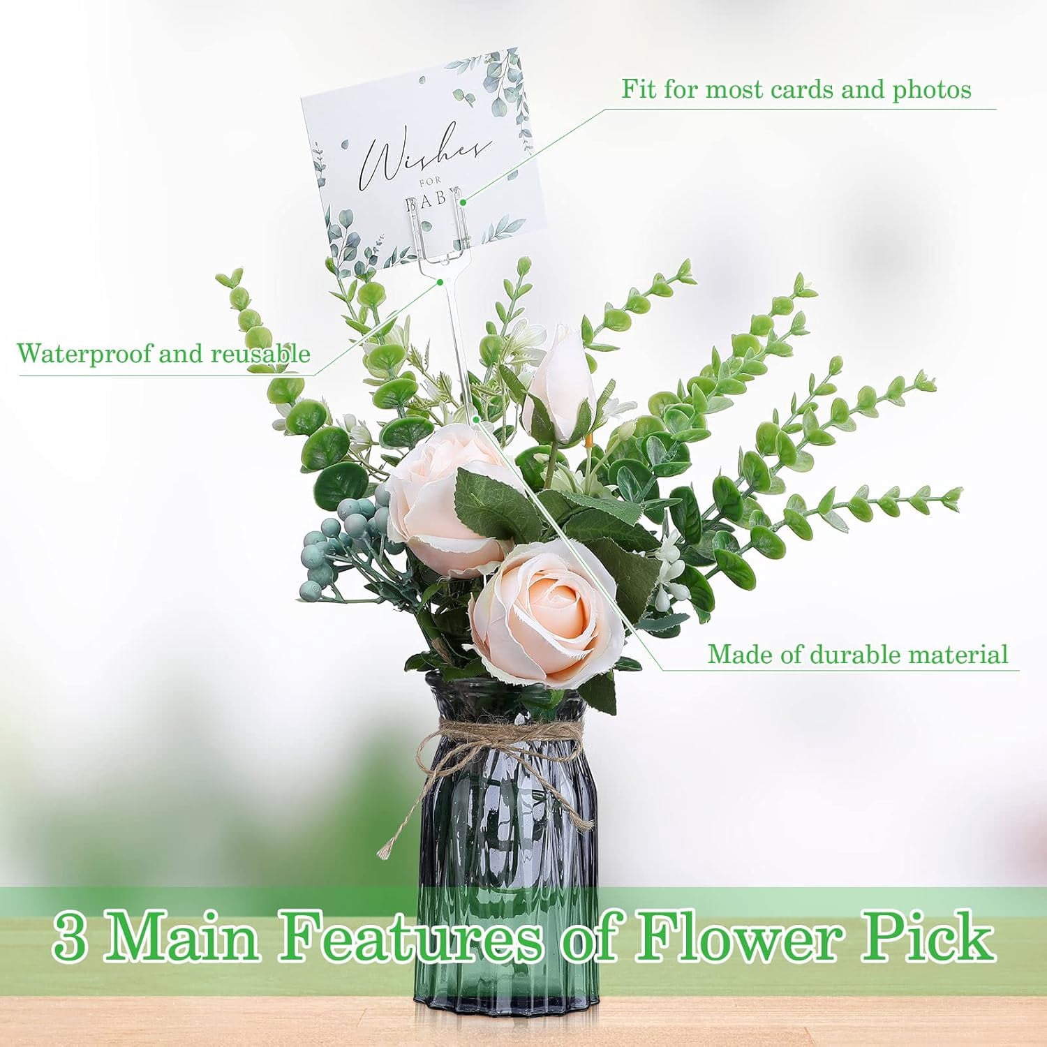 240 Pcs Floral Picks Card Holder Plastic Straight Head Flower Card Holder Stick for Photo Floral Bouquet Arrangement Valentine Wedding Birthday Party Decoration(9.4 Inch)