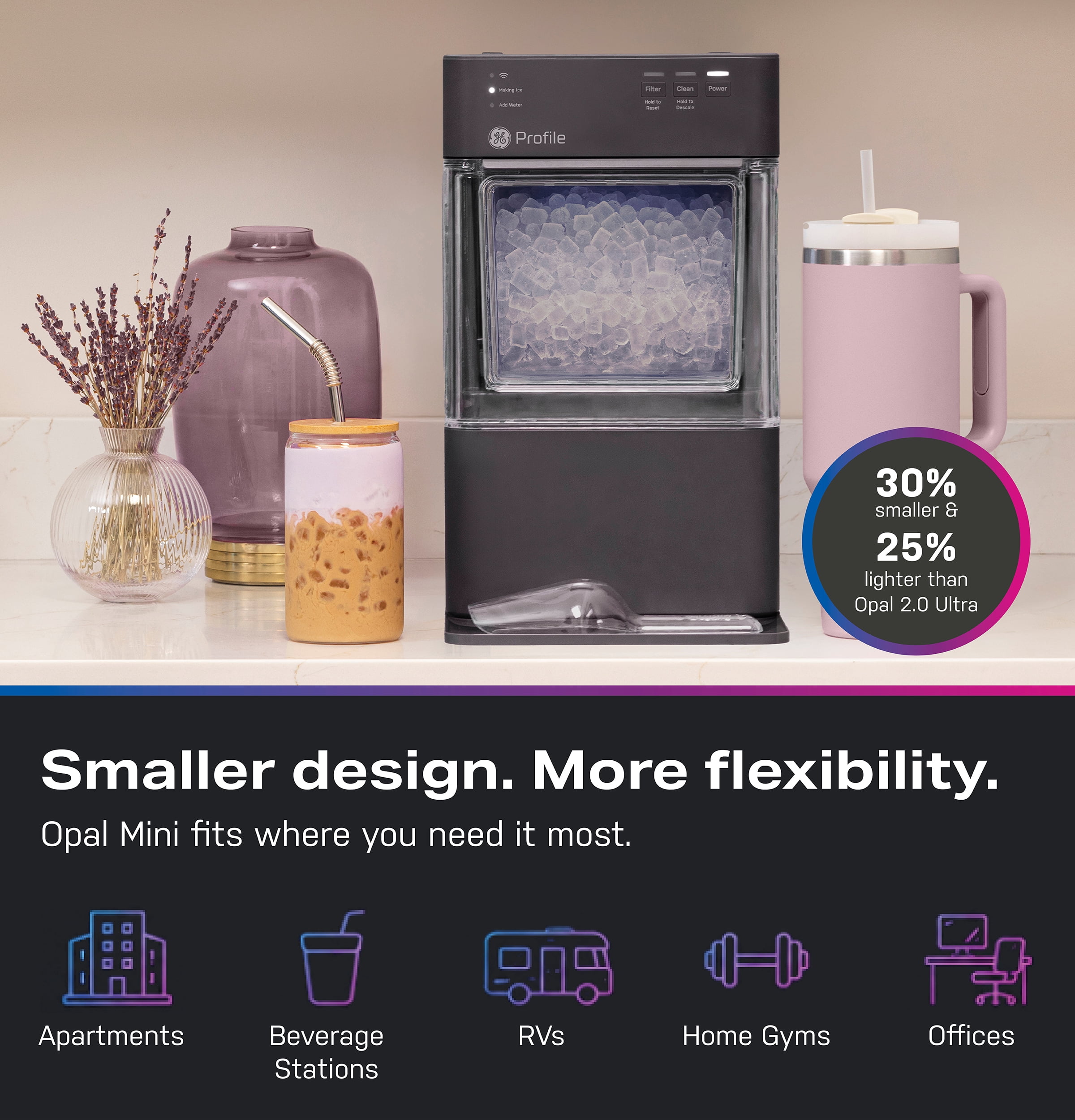 GE Profile Opal Mini Nugget Countertop Ice Maker 36lb with Descaler - Charcoal Gray
