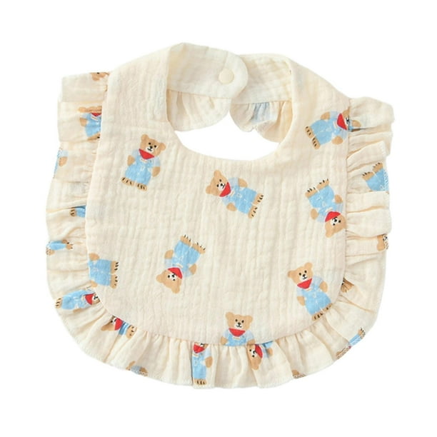 Babero de Muselina para Bebé, Babero Antibabas, Cierre a Presión, Ligero, Absorbente, Fácil de Limpiar, Suave, Babero para Comer Bebé, Niñas Oso azul