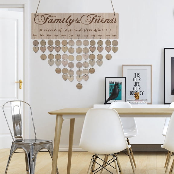 SWETRACE Beige Wooden Block Perpetual Calendar with Family & Friends Letter Blocks for Birthday and Event Reminders