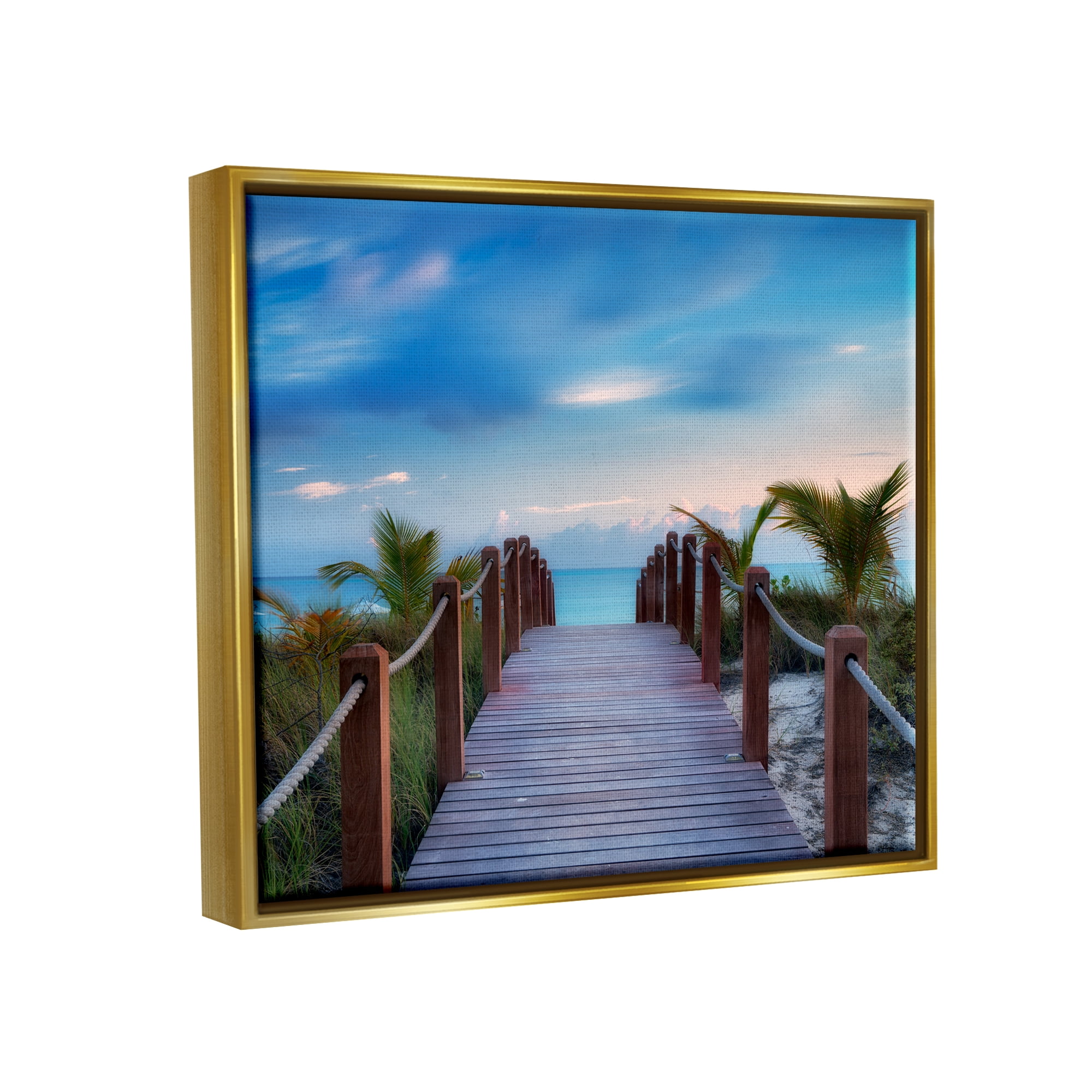 Stupell Industries Tropical Boardwalk Beach Path Coastal Photography Gold Floater Framed Art Print Wall Art