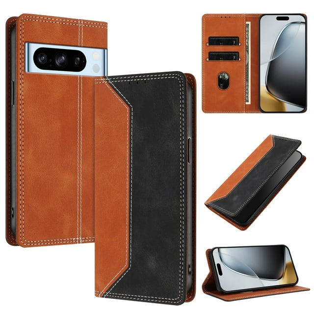 Phone Case for Google Pixel 8 Pro FOXDOCK Premium Leather,Creative Dual-Color Cover with Card Slot,Shockproof