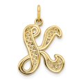 thumbnail image 1 of Diamond2Deal 14K Yellow Gold Script Filigree Letter K Initial Pendant for Women, 1 of 6