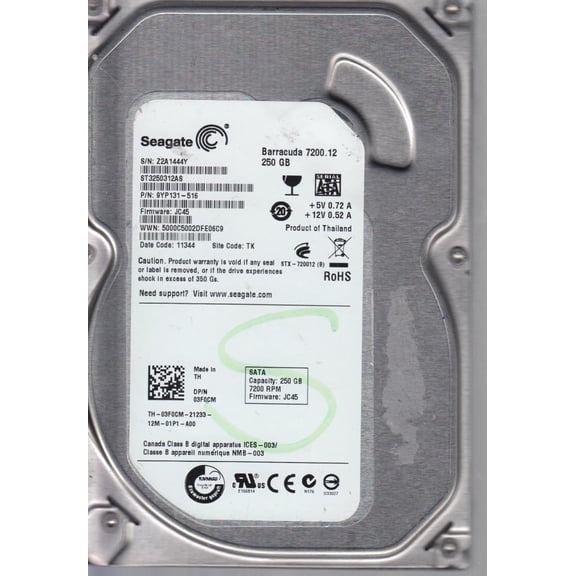 ST3250312AS, Z2A, TK, PN 9YP131-516, FW JC45, Seagate 250GB SATA 3.5 Hard Drive