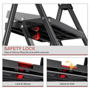 4 Step Ladder, KK KINGRACK Folding Step Stool with Wide Pedal&Safety Lock, 500 LBS, Black