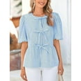 thumbnail image 4 of PRETTYGARDEN Women's Summer Tie Front Striped Shirt Trendy Cute Babydoll Tops Fashion Peplum Puffy Sleeve Blouse, 4 of 9