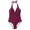 thumbnail image 4 of Women's One Piece Swimsuit Tight Fitting Backless Sexy Cross Color Bikini for Pool Party Beach,Purple Pink,S, 4 of 5