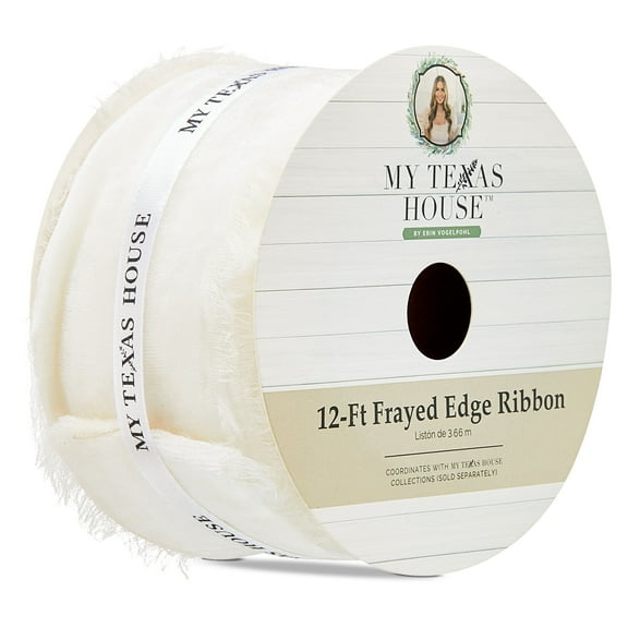 White Frayed Edge Christmas Ribbon, 12', by My Texas House