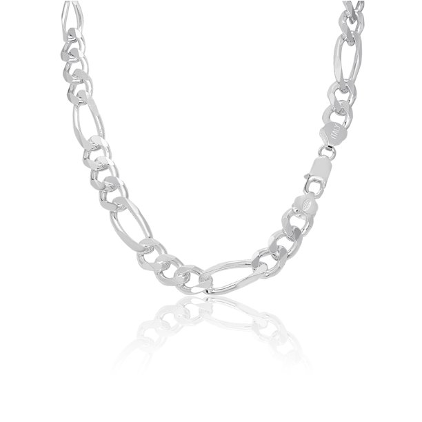 Kezef Solid Sterling Silver 10mm Mens Italian Figaro Chain 24” Inch Necklace 