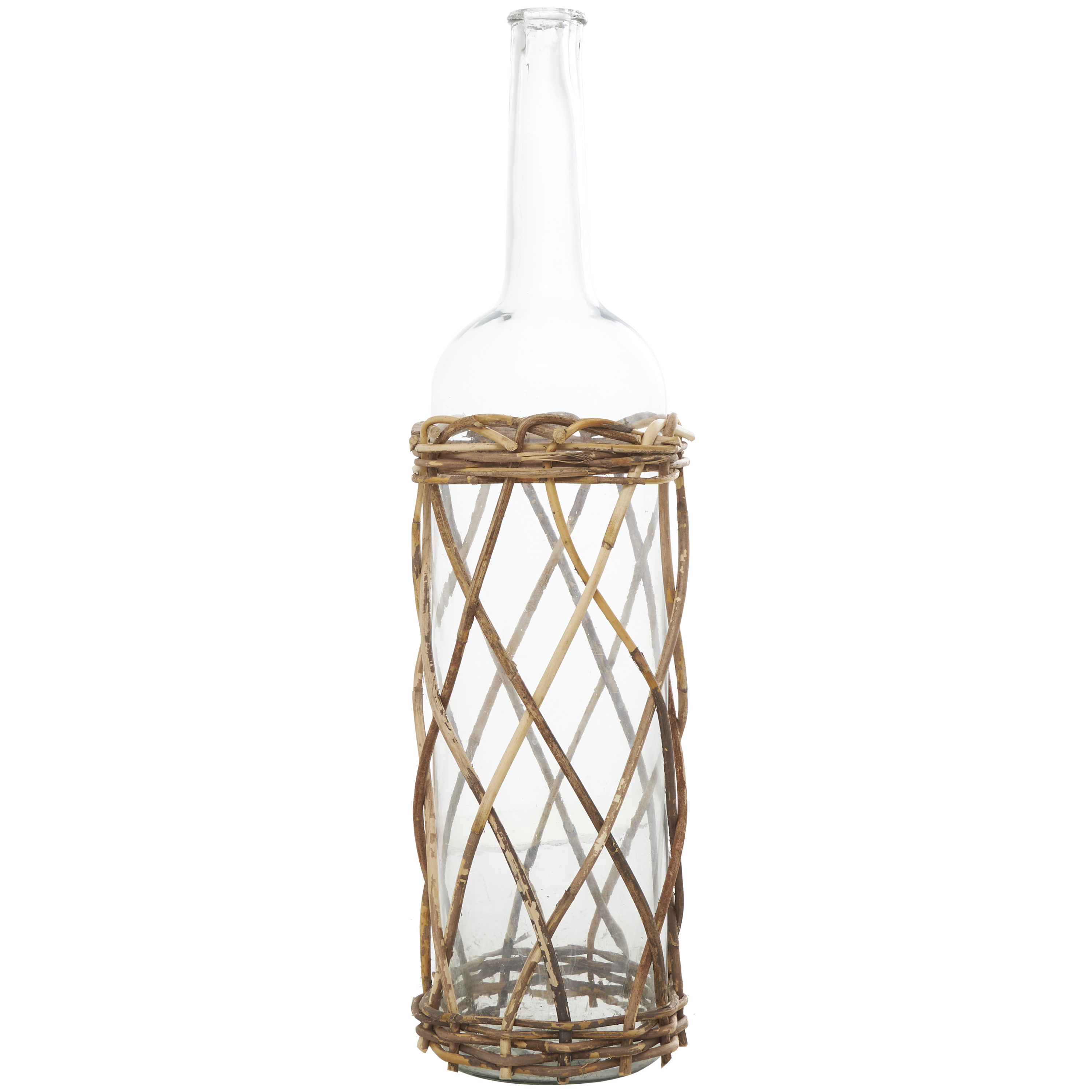 DecMode 27" Handmade Tall Glass Vase with Brown Rattan Woven Lower Body