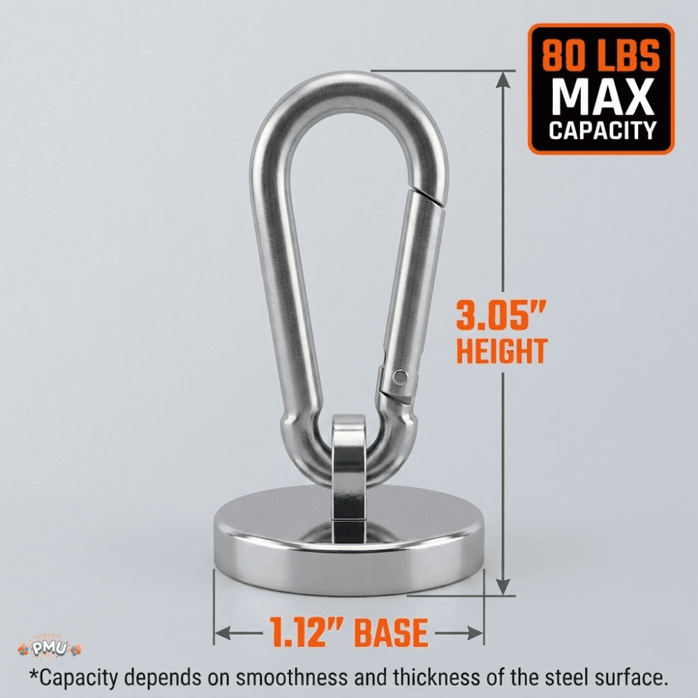 PMU 24 Pcs Strong Magnetic Hook with Swivel Carabiner Clip – Heavy Duty Magnet Hook Holds Up to 80 Lbs for Locker, Cruise Cabin, Home, Office, Refrigerator & Garage Use