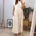 thumbnail image 2 of TNOBHG Women Dress Women's Summer Dress Pleated Round Neck Solid Color Loose A-line Sleeveless Midi Dress Loose Fit Long Dress, 2 of 8