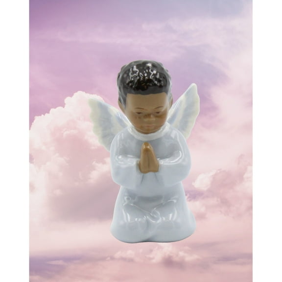 Ceramic African American Praying Angel Boy Figurine Home Decor Religious Decor Religious Gift Church Decor,