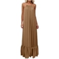 thumbnail image 2 of Dresses for Women Crew Neck Adjustable Spaghetti Straps Sleeveless Maxi Dress Fashion Loose Casual Cotton-Linen Sundress, 2 of 7