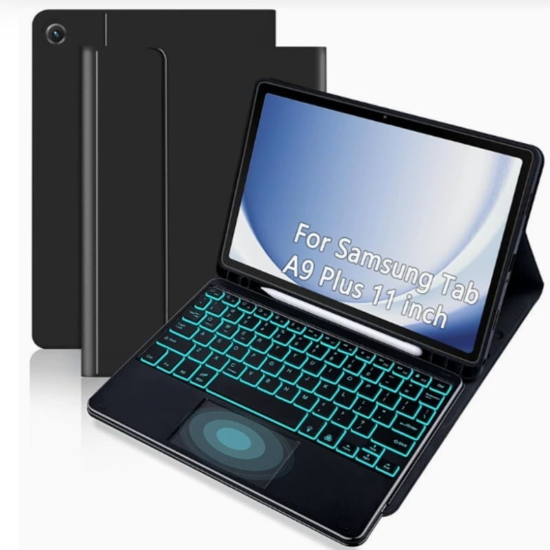 Magnetic Keyboard Case for 11 Inch Tablet, Detachable Backlit Wireless Keyboard with Pen Slot, Shockproof Silicone Protective Cover, Universal Tablet Accessories