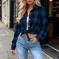 thumbnail image 6 of Nmnitkp Jackets for Women Plaid Flannel Shirt Button Down Lapel Collar Long Sleeve Loose Casual Layering Outerwear Lightweight Checked Jacket For Fall Daily Wear Dark Blue,M, 6 of 9
