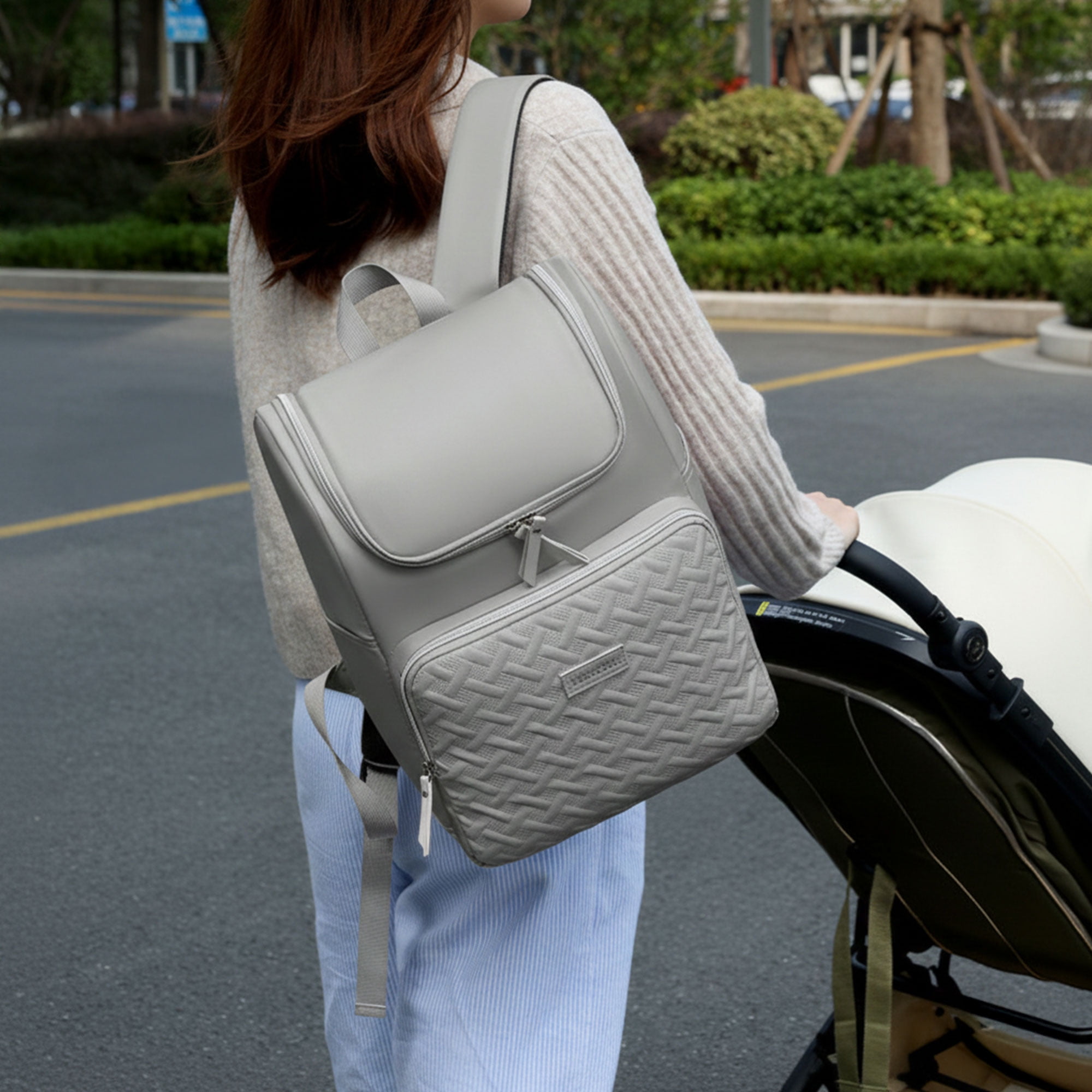 DEFAHN Diaper Backpack, 2 Thermal Pockets + Side Holders, 20L Simple Open Design,0.9lb Baby Bag for Travel & Daily Use（Gray)