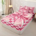 thumbnail image 2 of Homewish Girls Pink Bowknot Zipper Twin Comforter Sets with Fitted Sheet and 2 Pillowcases,Kids Geometric Grid Printed Zipper Bedding Set,Reversible,4-Piece, 2 of 7