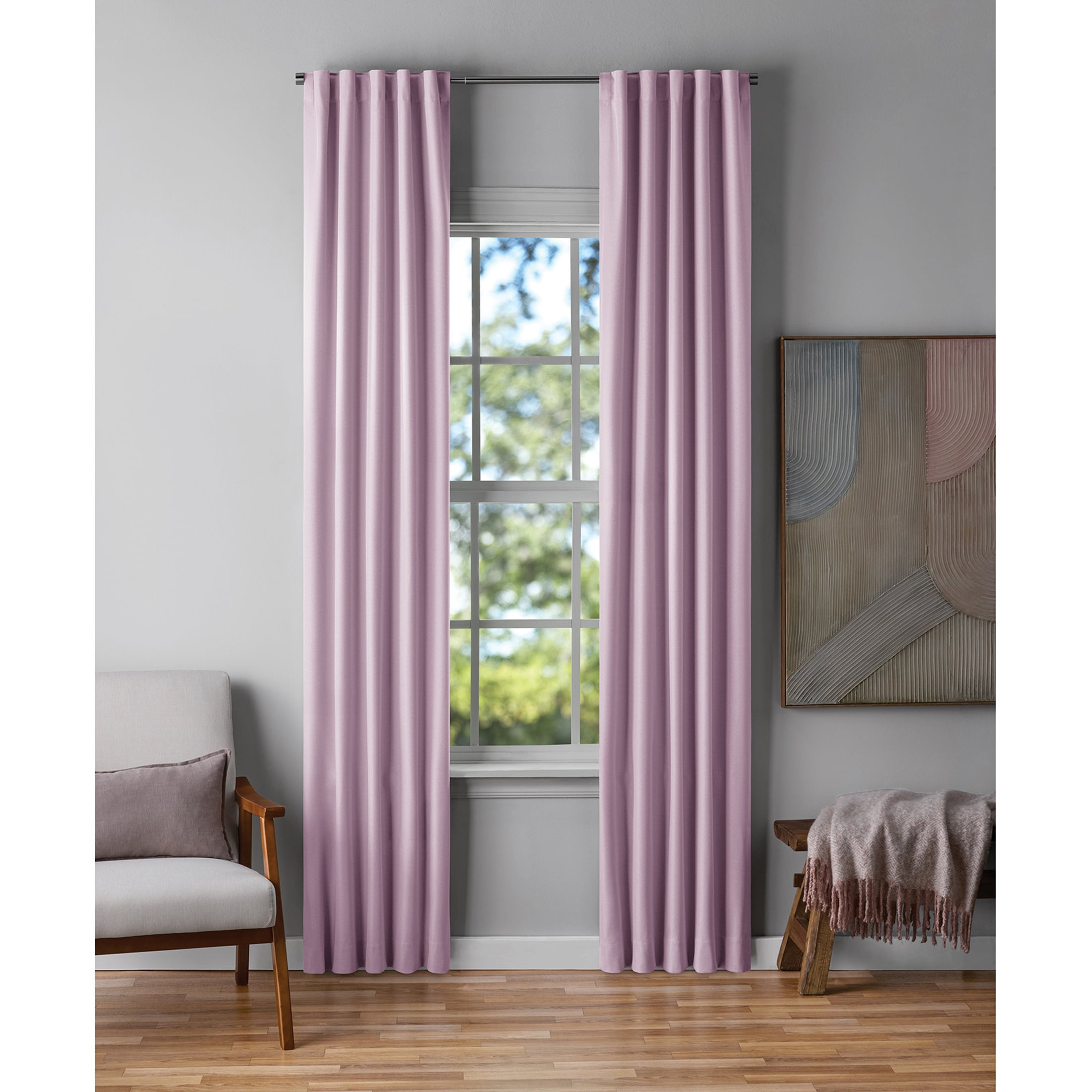 Mainstays Hazy Purple Solid Blackout Rod Pocket with Back Tabs Curtain Panel Pair, Set of 2, 30" W x 95" L