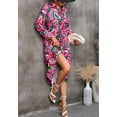 thumbnail image 3 of Leaf Print Button Shirt Collared Dress for Women Below Knee Length Fuchsia X-Large, 3 of 5