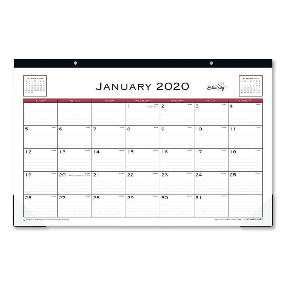 Blue Sky 2020 Desk Pad Calendar, Ruled Blocks, 17" x 11", Classic Red
