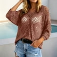 thumbnail image 2 of Plus Size Women's Openwork Knit Sweater Top, V-Neck Batwing Sleeve Loose Crochet Blouse, Casual Lightweight Summer Cover-Up, 8 Colors, Sizes S-5XL, 2 of 5