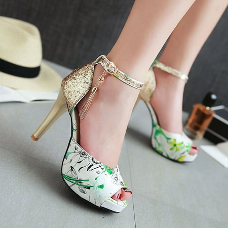 

absuyy Womens Heeled Sandals- Casual New Style Fashion Faux Leather Summer Sandals #407 Green-7.5