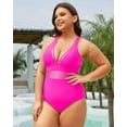 thumbnail image 4 of GHSDFBB Women Plus Size One Piece Swimsuits V Neck Tummy Control Bathing Suits Retro Ruched Swimwear, 4 of 7