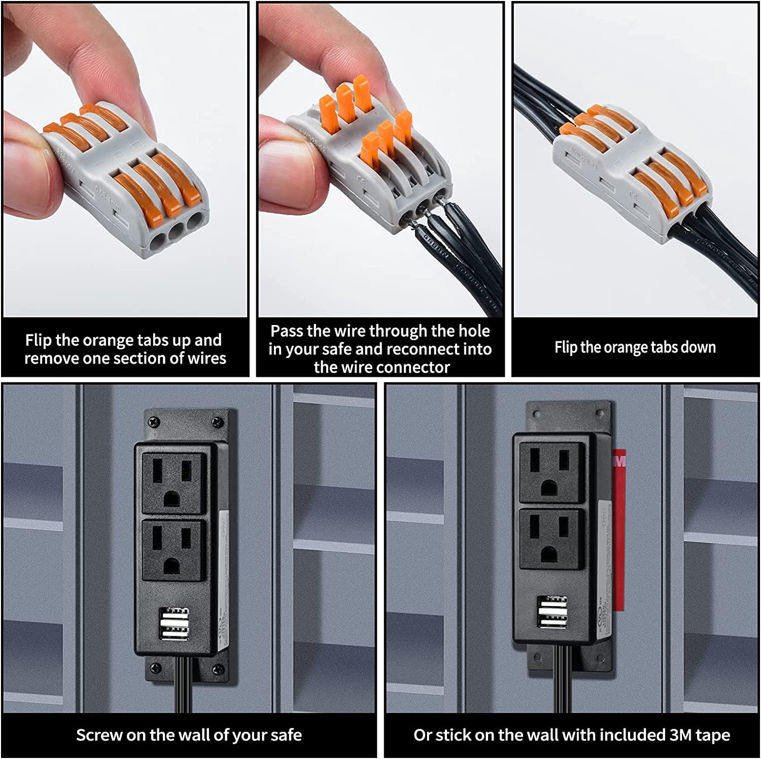 Briidea Gun Safe Power Outlet Kit, Universal Fit, AC & USB Outlet, Includes Adapter, 1 Pack, for Interior Dehumidifiers and Lights, Black