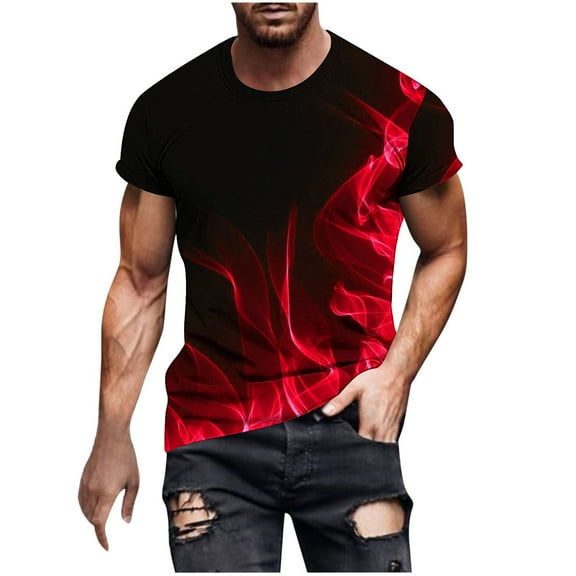 Lovskoo 2024 Tshirts Shirts for Men Print Short Sleeve Round Neck T-Shirt Casual Trendy Tee Top Red-M
