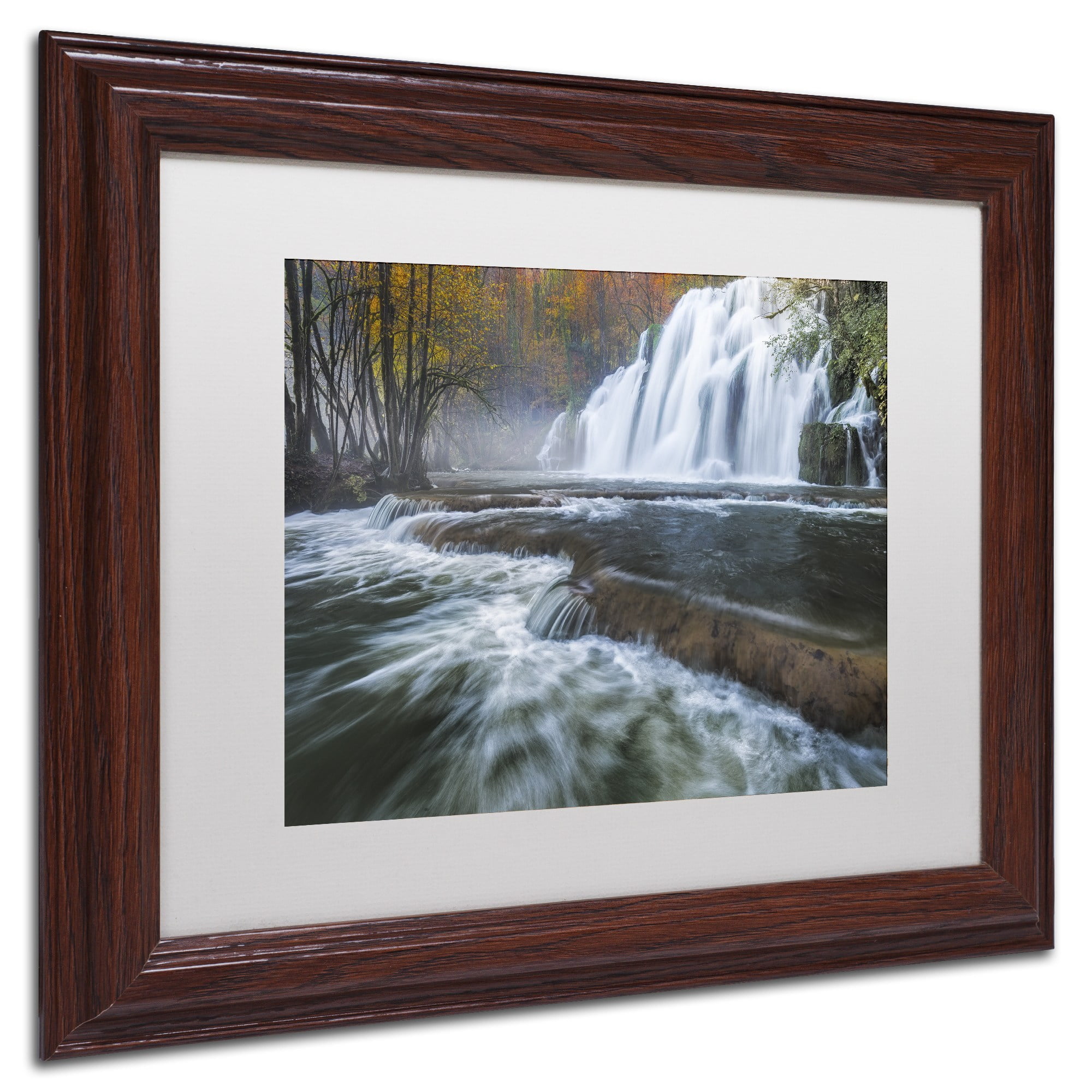 Trademark Fine Art "Waterfalls of Tufs in Jura" Canvas Art by Mathieu Rivrin, White Matte, Wood Frame