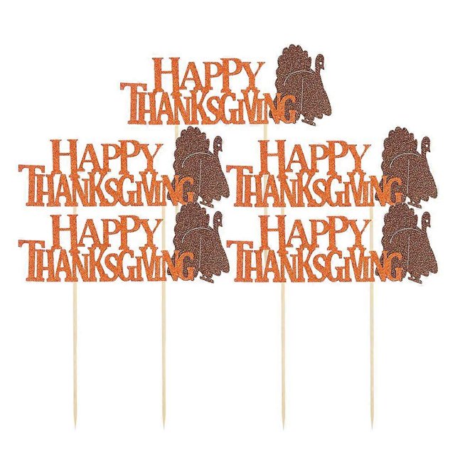 5pcs Thanksgiving Cake Decorations Glitter Turkey Cake Cupcake Toppers Food Picks